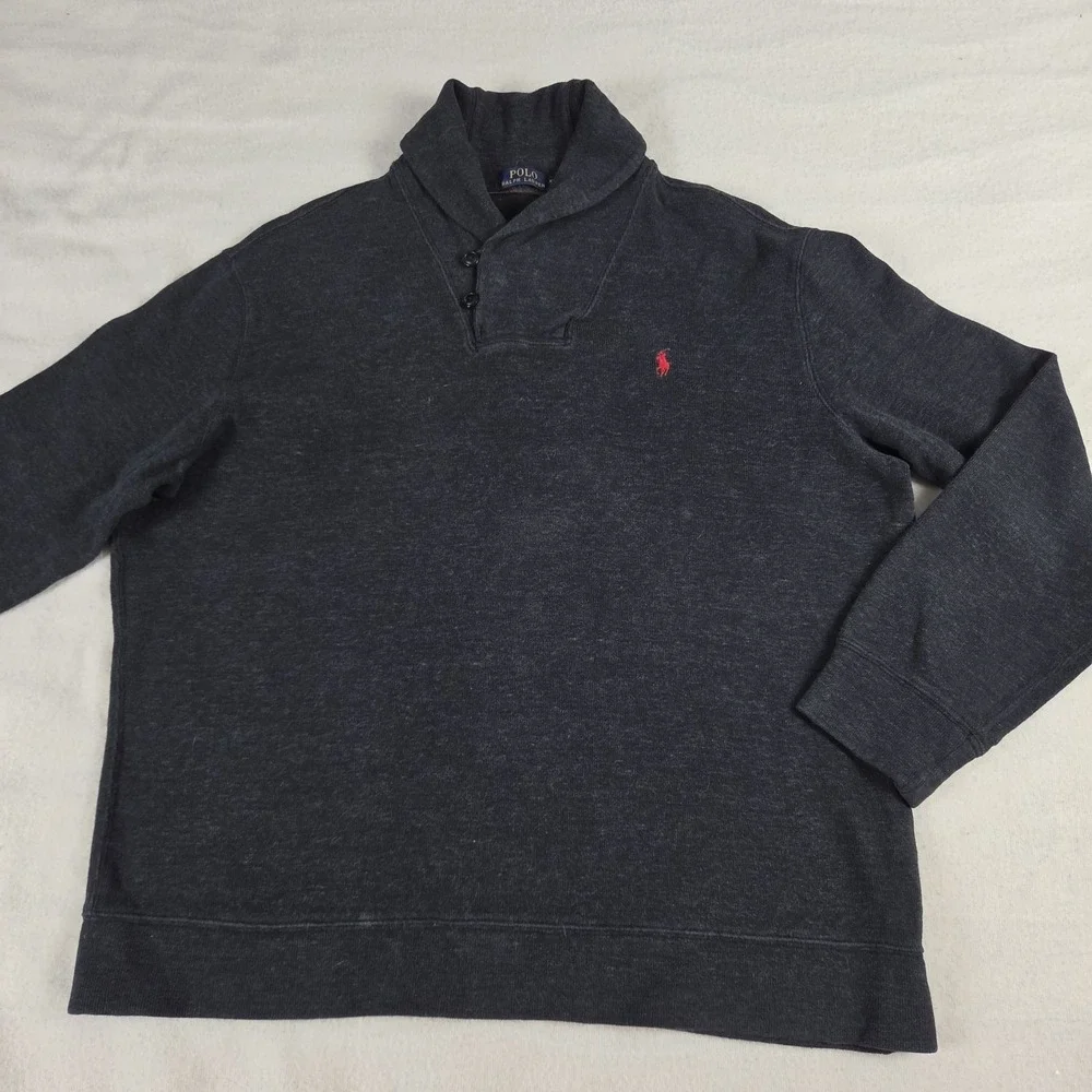 Vtg Polo Ralph Lauren Button Shawl Neck Sweater Mens XXL Charcoal Dark Gray